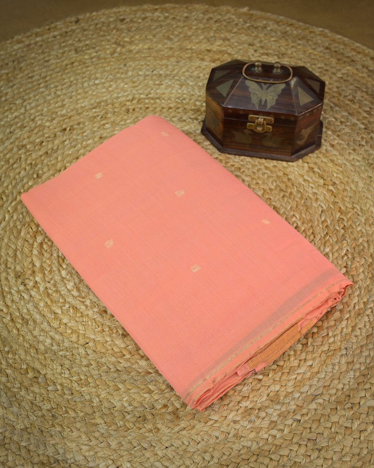 Baby pink Handloom Cotton Paithani Saree with Heavy Zari Pallu