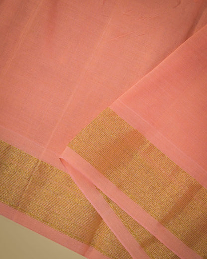 Baby pink Handloom Cotton Paithani Saree with Heavy Zari Pallu